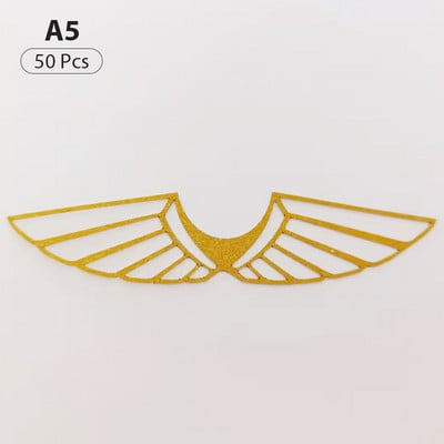 50 buc. Decoratiuni de ciocolată pentru petrecerea vrăjitorului, decorare cu aripi scobite din ciocolată, inserție de card de tort cu aripi cu sclipici pentru partea de sus a tortului de petrecere