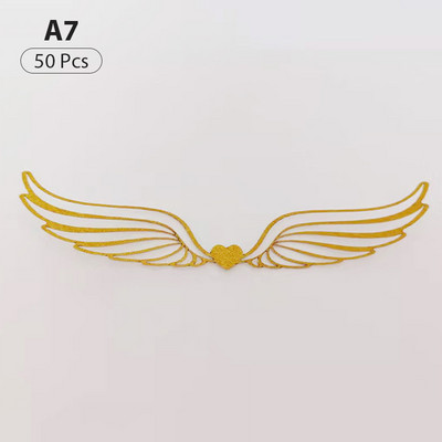 50 buc. Decoratiuni de ciocolată pentru petrecerea vrăjitorului, decorare cu aripi scobite din ciocolată, inserție de card de tort cu aripi cu sclipici pentru partea de sus a tortului de petrecere