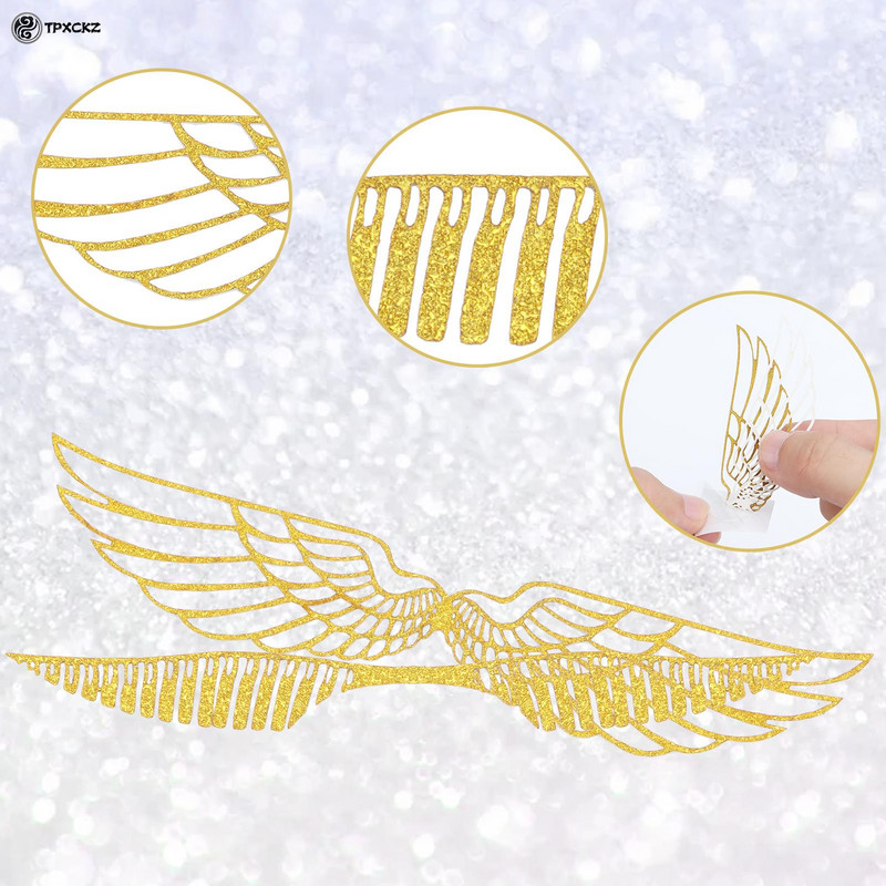 50 buc. Decoratiuni de ciocolată pentru petrecerea vrăjitorului, decorare cu aripi scobite din ciocolată, inserție de card de tort cu aripi cu sclipici pentru partea de sus a tortului de petrecere