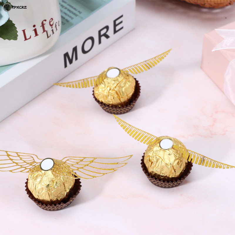 50 buc. Decoratiuni de ciocolată pentru petrecerea vrăjitorului, decorare cu aripi scobite din ciocolată, inserție de card de tort cu aripi cu sclipici pentru partea de sus a tortului de petrecere