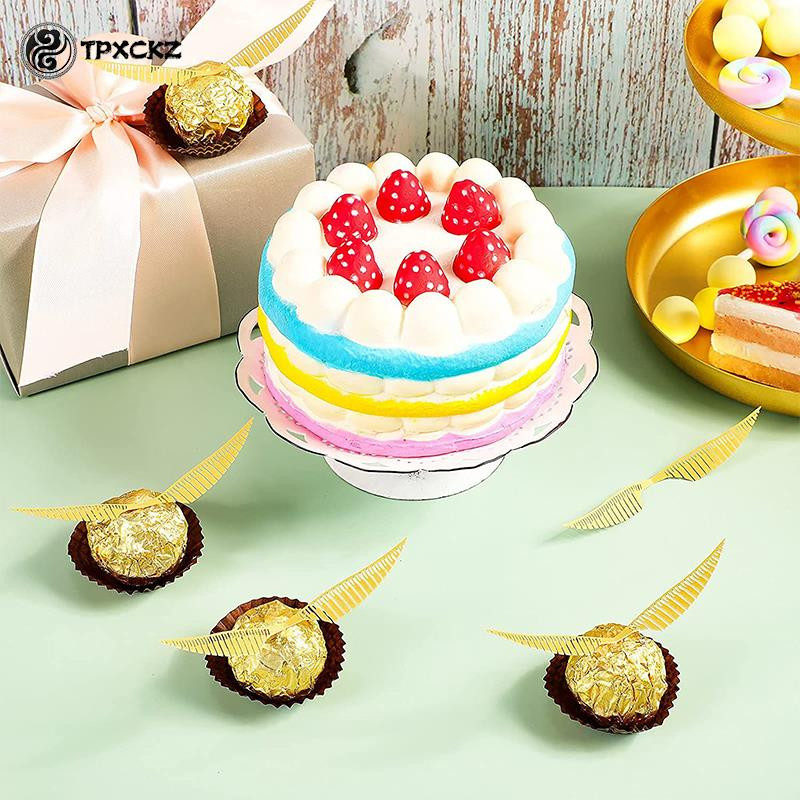 50 buc. Decoratiuni de ciocolată pentru petrecerea vrăjitorului, decorare cu aripi scobite din ciocolată, inserție de card de tort cu aripi cu sclipici pentru partea de sus a tortului de petrecere