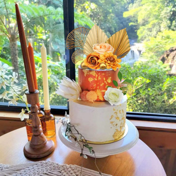 1 Σετ Διακοσμητικό φύλλο χρυσού φοίνικα Λουλούδι για τούρτα Topper Χαρτί γενεθλίων Happy Party Cake golden palm Baking Cakes Decor Bohemian