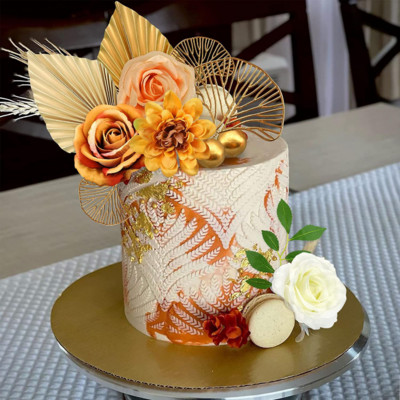 1 Σετ Διακοσμητικό φύλλο χρυσού φοίνικα Λουλούδι για τούρτα Topper Χαρτί γενεθλίων Happy Party Cake golden palm Baking Cakes Decor Bohemian