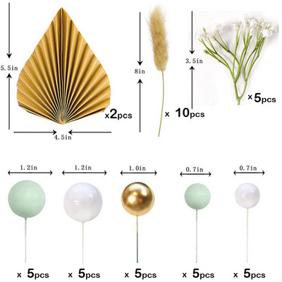 1 set de flori de decorare din frunze de palmier de aur pentru decorarea torturilor din hârtie pentru ziua de naștere, tort de petrecere fericită, palmier auriu, decor boem