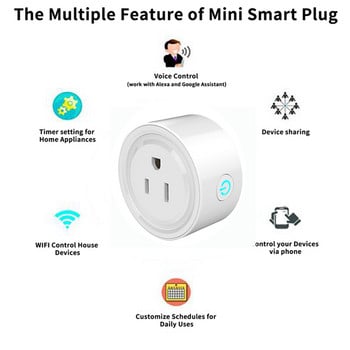 Έξυπνη πρίζα US Plug WiFi 2,4 GHz 10A Φωνητικός έλεγχος Tuya Πλαστικός διακόπτης με ένδειξη Χρονοδιακόπτης ηλεκτρικής πρίζας ασφαλείας