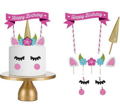 1set Unicorn Cake Toppers Kids Birthday Party Cake Decorations Baby Shower Cake Flags Birthday Party Supplies