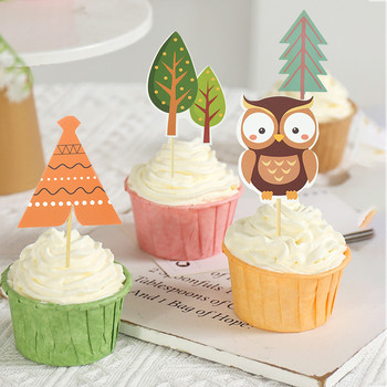 1 комплект Forest Party Animal Cupcake Topper Cartoon Animals Theme Cake Toppers Детска декорация за парти за рожден ден Baby Shower Консумативи