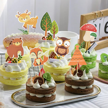 1 комплект Forest Party Animal Cupcake Topper Cartoon Animals Theme Cake Toppers Детска декорация за парти за рожден ден Baby Shower Консумативи