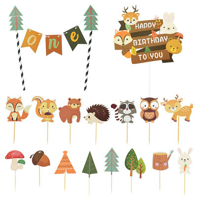 1 комплект Forest Party Animal Cupcake Topper Cartoon Animals Theme Cake Toppers Детска декорация за парти за рожден ден Baby Shower Консумативи