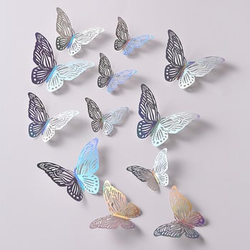 12Pcs Laser Butterfly Cake Topper Cakes Decoration Simulation Butterfly Wedding Crafts Party Decoration Направи си сам домашни стикери за стена