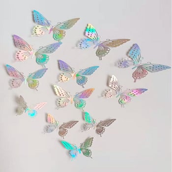 12Pcs Laser Butterfly Cake Topper Cakes Decoration Simulation Butterfly Wedding Crafts Party Decoration Направи си сам домашни стикери за стена