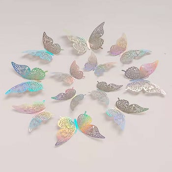 12Pcs Laser Butterfly Cake Topper Cakes Decoration Simulation Butterfly Wedding Crafts Party Decoration Направи си сам домашни стикери за стена