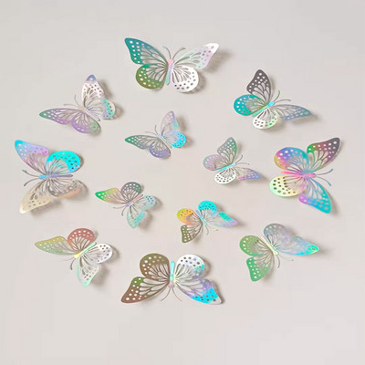 12Pcs Laserski leptir nadjev za kolače Simulacija ukrasa za kolače Leptir Vjenčanje Rukotvorine Dekoracija za zabave DIY kućne zidne naljepnice