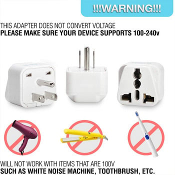 USA Canada Universal Travel Plug Adapter Type B -Μετατροπή Ευρώπης Η.Β. Ινδία Αυστραλία σε American Socket-Στρογγυλή σε επίπεδη καρφίτσα-2 τεμ.