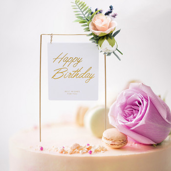 1 бр. Метален Честит рожден ден Топер за торта Изкуствени цветя Топер за торта за Направи си сам Baby Shower Birthday Party Decoration Baking Decor