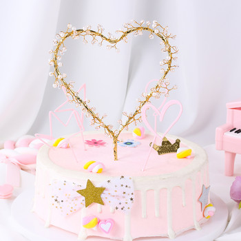 1PC Heart Shape LED Lighting Pearl Cake Toppers Baby Happy Birthday Wedding Cupcakes Party Cake Flash Decorating Tool 2022