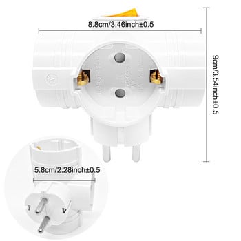 Европейски щепсел за преобразуване от 1 към 3 гнездо за стандартен ЕС адаптер за захранване 16A щепсели за пътуване AC 250V с управление с превключвател