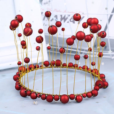 Μεταλλικό μαργαριτάρι Princess Crown Cake Topper Artificial Pearls Headdress Γαμήλια τούρτα Διακόσμηση Baby Shower Topper γενεθλίων Χειροποίητο