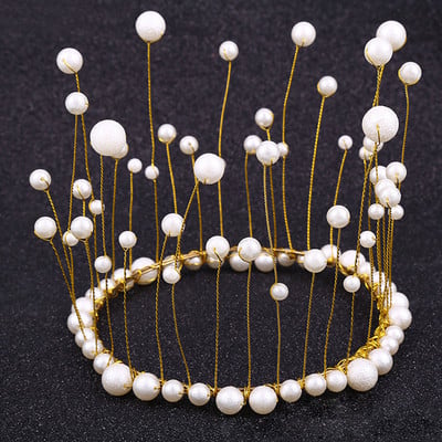 Μεταλλικό μαργαριτάρι Princess Crown Cake Topper Artificial Pearls Headdress Γαμήλια τούρτα Διακόσμηση Baby Shower Topper γενεθλίων Χειροποίητο