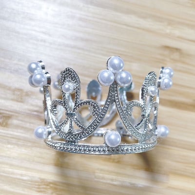 Μεταλλικό μαργαριτάρι Princess Crown Cake Topper Artificial Pearls Headdress Γαμήλια τούρτα Διακόσμηση Baby Shower Topper γενεθλίων Χειροποίητο