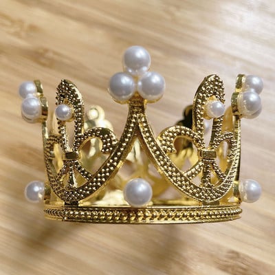 Μεταλλικό μαργαριτάρι Princess Crown Cake Topper Artificial Pearls Headdress Γαμήλια τούρτα Διακόσμηση Baby Shower Topper γενεθλίων Χειροποίητο
