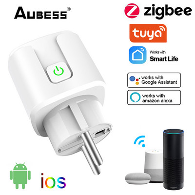 Aubess ZigBee Smart Plug 16A 20A EU Timer Socket Power Monitor Tuya Smart Life APP Control működik az Alexa és a Google Home szolgáltatással