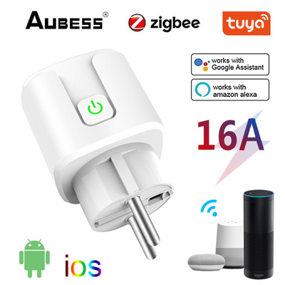 Aubess ZigBee Smart Plug 16A 20A EU Timer Socket Power Monitor Tuya Smart Life APP Control veikia su Alexa ir Google Home