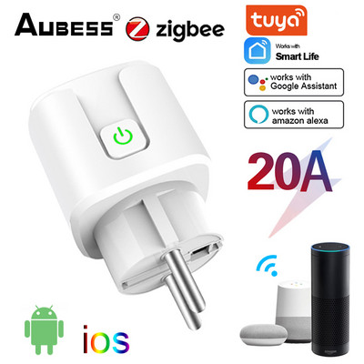 Aubess ZigBee Smart Plug 16A 20A EU Timer Socket Power Monitor Tuya Smart Life APP Control veikia su Alexa ir Google Home
