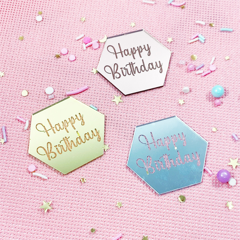 10db szett arany ezüst akril tükör Boldog születésnapot Cupcake Top Cupcakes Kártyabetét Zászló tortadíszek születésnapi partira