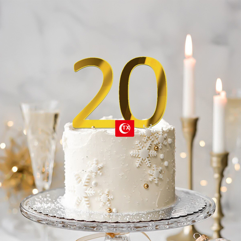 1 Σετ 0-9 Numbers Happy Birthday Cake Topper Χρυσό ασημί ακρυλικό κάλυμμα γαμήλιου πάρτι Cupcake για Παιδικά Διακοσμητικά κέικ γενεθλίων
