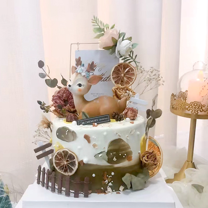 Lovely Baby Deer Születésnapi Party Lány Torta Topper Erdei Téma Gyerekparti Boldog Kellékek Desszert Díszítő Állat