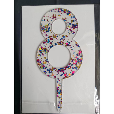 1 buc Cel mai nou cu sclipici transparent numărul 0-9 acrilic pentru tort pentru copii, femei, bărbați, petrecere de naștere, zile aniversare, decor tort