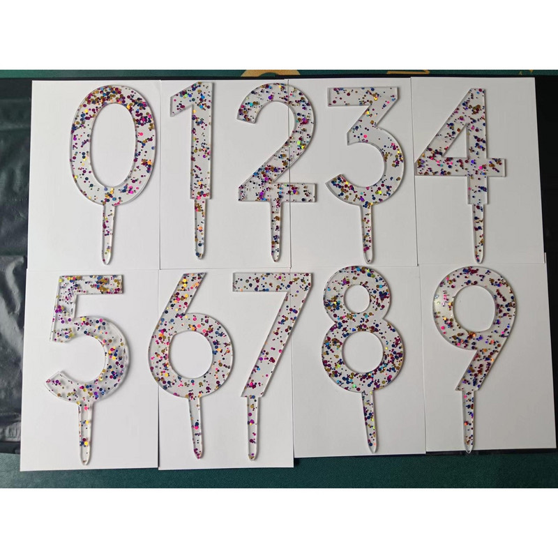 1 buc Cel mai nou cu sclipici transparent numărul 0-9 acrilic pentru tort pentru copii, femei, bărbați, petrecere de naștere, zile aniversare, decor tort