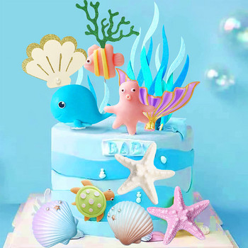 Декор за торта за рожден ден Русалка Морска звезда Shell Cake Topper Fish Topper Under the Sea Cake Topper Тема за океана Консумативи за рожден ден