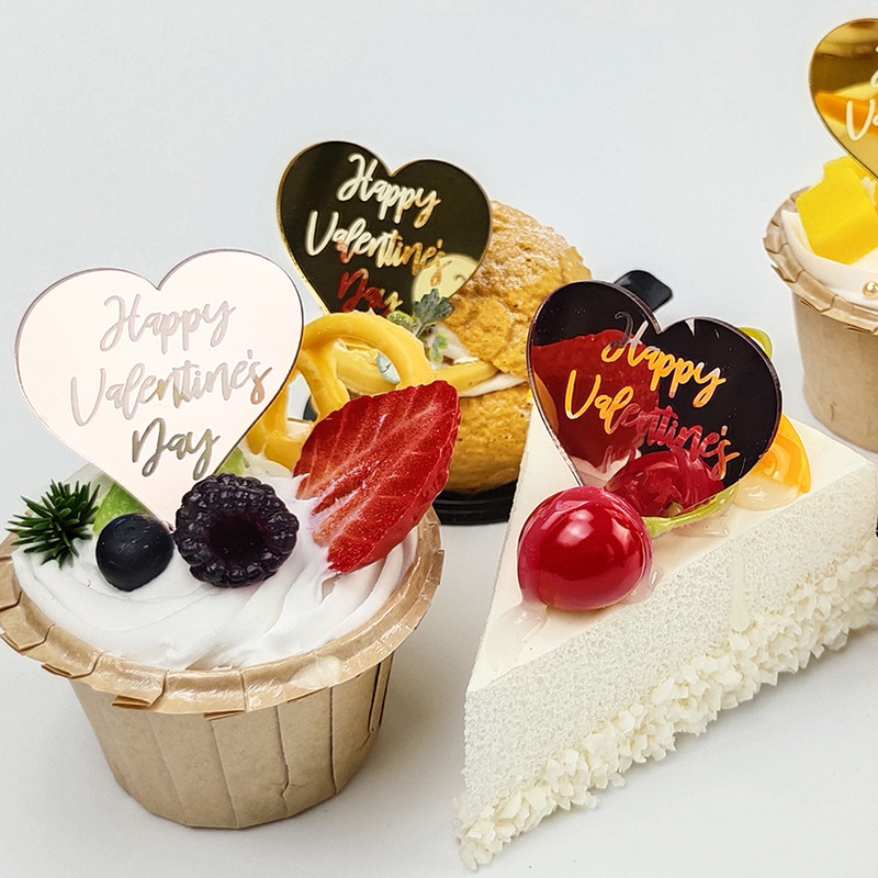 10kom preljeva za tortu za Valentinovo Akrilni ukrasi za kolače za vjenčanje u obliku srca Zlatno Srebrni Dekor preljeva za desert Sretno Valentinovo