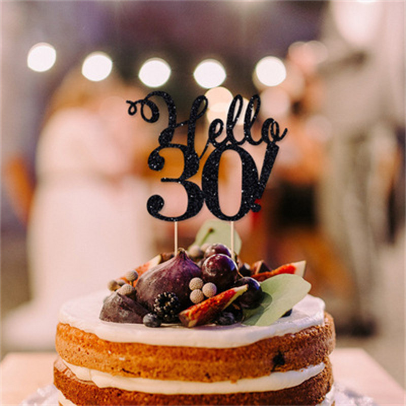 Arany Ezüst Fekete Hello 21 30 40 50 80 Kézzel írható tortafeltétek Boldog születésnapi party dekoráció évfordulós kellékekhez