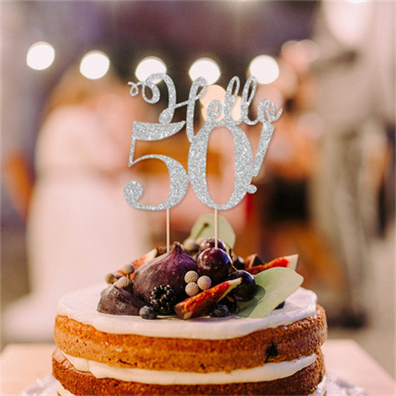 Arany Ezüst Fekete Hello 21 30 40 50 80 Kézzel írható tortafeltétek Boldog születésnapi party dekoráció évfordulós kellékekhez