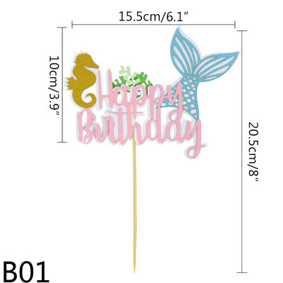 1 kom akrilne čestitke za umetanje sretne rođendanske torte Morska sirena Morska zvijezda Pismo navlake za tortu Rođendanska zabava Pecite ukrase