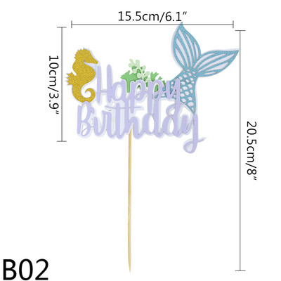 1 kom akrilne čestitke za umetanje sretne rođendanske torte Morska sirena Morska zvijezda Pismo navlake za tortu Rođendanska zabava Pecite ukrase