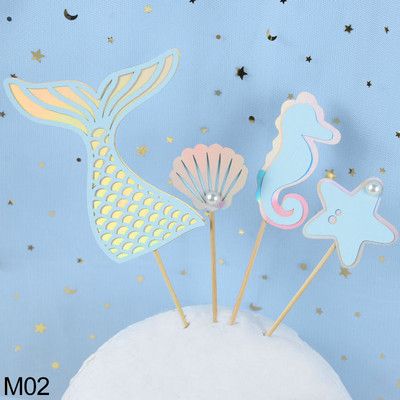 1 kom akrilne čestitke za umetanje sretne rođendanske torte Morska sirena Morska zvijezda Pismo navlake za tortu Rođendanska zabava Pecite ukrase