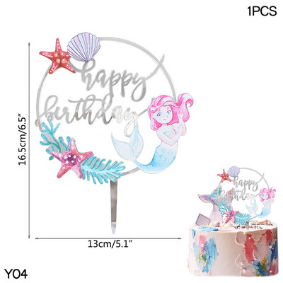 1 kom akrilne čestitke za umetanje sretne rođendanske torte Morska sirena Morska zvijezda Pismo navlake za tortu Rođendanska zabava Pecite ukrase