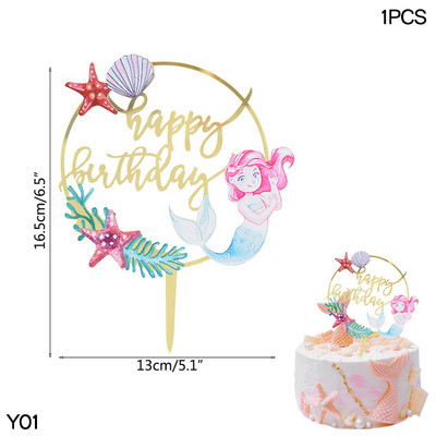 1 kom akrilne čestitke za umetanje sretne rođendanske torte Morska sirena Morska zvijezda Pismo navlake za tortu Rođendanska zabava Pecite ukrase