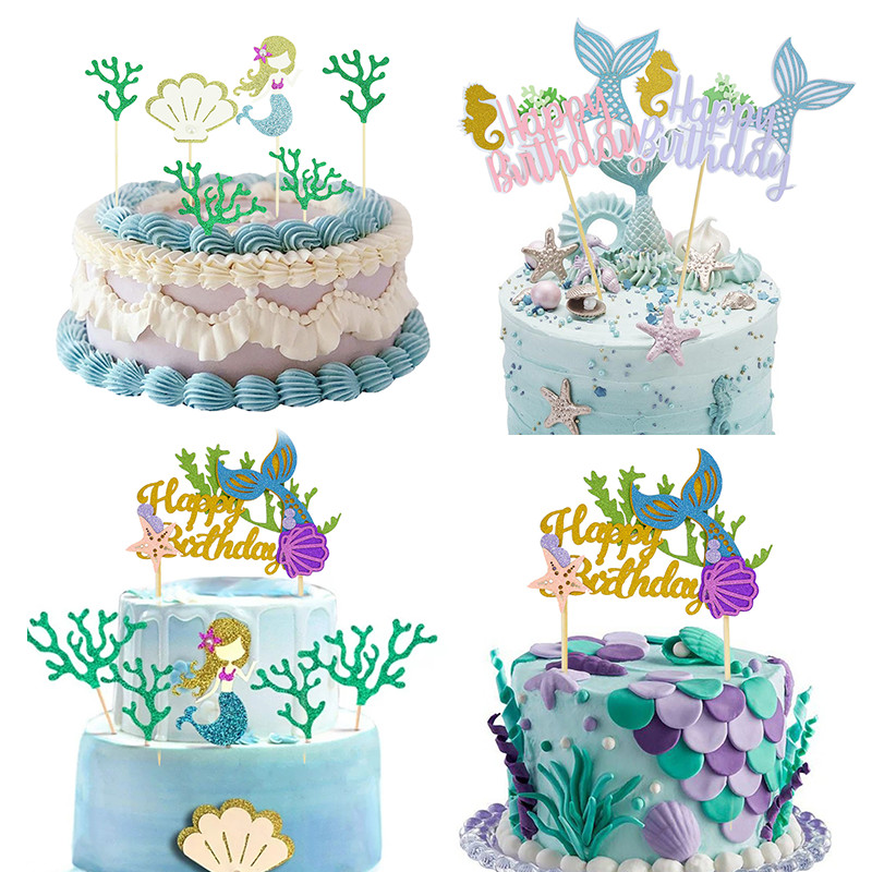 1 kom akrilne čestitke za umetanje sretne rođendanske torte Morska sirena Morska zvijezda Pismo navlake za tortu Rođendanska zabava Pecite ukrase