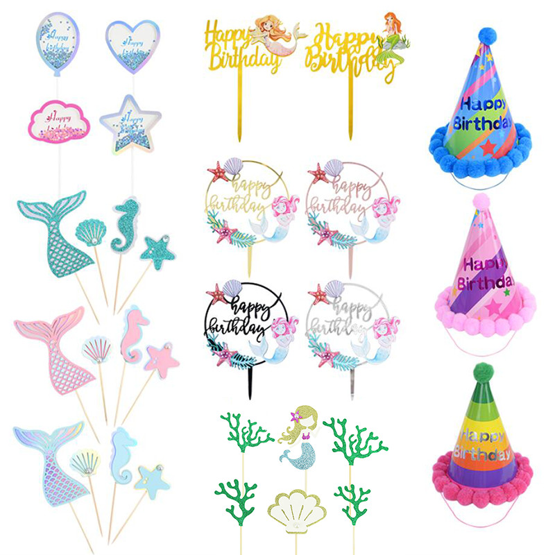 1 kom akrilne čestitke za umetanje sretne rođendanske torte Morska sirena Morska zvijezda Pismo navlake za tortu Rođendanska zabava Pecite ukrase
