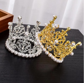 Pearl Crystal Crown Mini Crystal Pearl Topper Tiara Hajdíszek Dísz Hercegnő esküvői születésnapi sütés torta