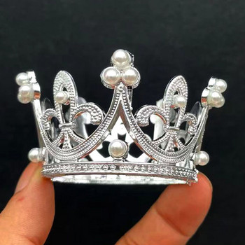 Pearl Crystal Crown Mini Crown Crystal Pearl Topper Tiara Орнаменти за коса Орнамент Принцеса Сватба Рожден ден Печене на торта