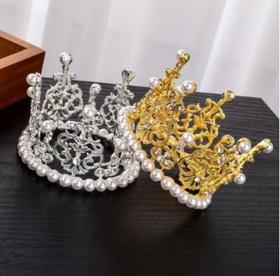 Pearl Crystal Crown Mini Coroană Crystal Pearl Topper Tiara Ornamente pentru păr Ornament Prințesa Nunta Ziua Nașterii Coace Tort