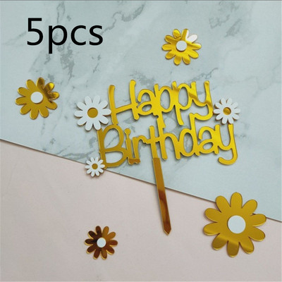 Little Daisy Akrilni nadjev za rođendansku tortu Pink Gold Kids Happy Birthday Pokrivač za tortu Dekoracija Baby Shower Party pribor za pečenje