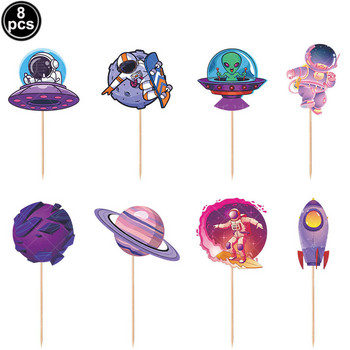 Space Universe Cake Topper Rocket Planet Cupcake Toppers Astronaut Kids Space Theme Party Happy Birthday Cake Decorations Suppli