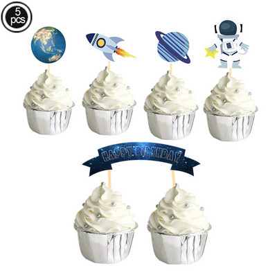 Space Universe Cake Topper Rocket Planet Cupcake Toppers Astronaut Copii Space Theme Party Decoratiuni pentru tort La mulți ani